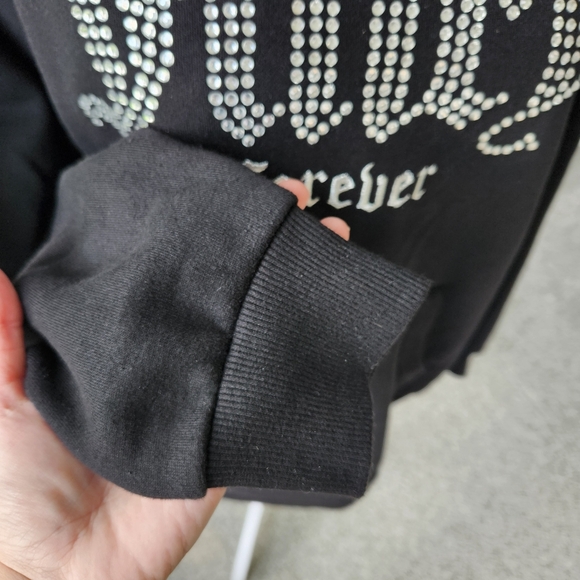 Juicy Couture X Forever 21 Black Hoodie Sparkly Gems Rhinestones Cozy Glam - Picture 9 of 15